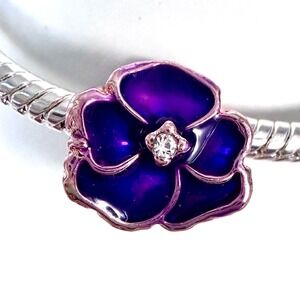 Purple Flower Bead Charm Fits Snake Chain Bracelet